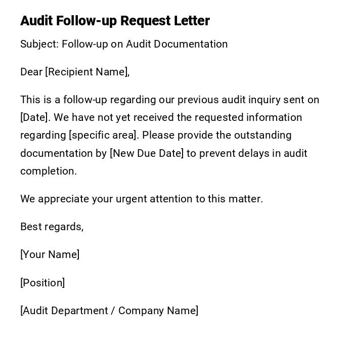 Audit Follow-up Request Letter