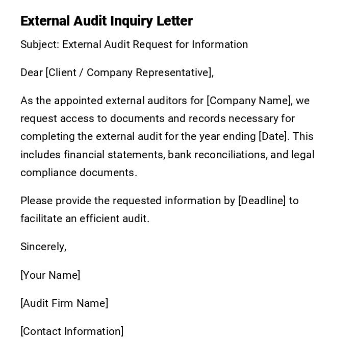 External Audit Inquiry Letter