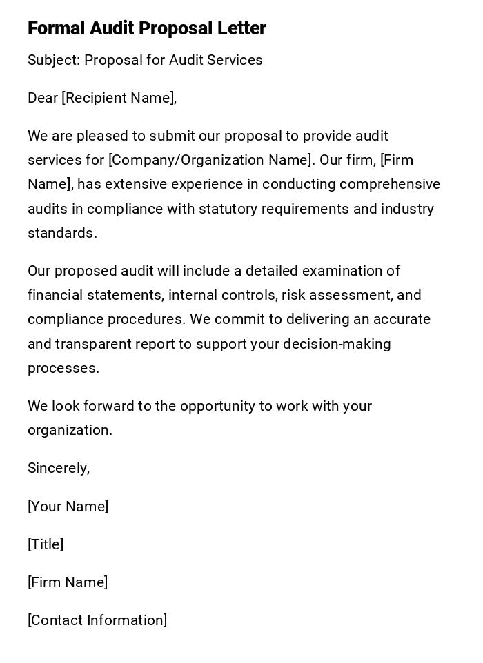 Formal Audit Proposal Letter Formal Audit Proposal Letter