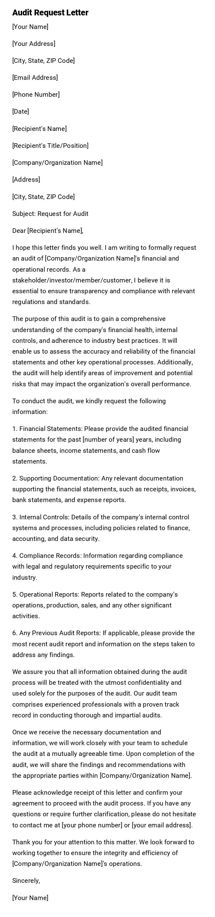 Audit Request Letter Audit Request Letter