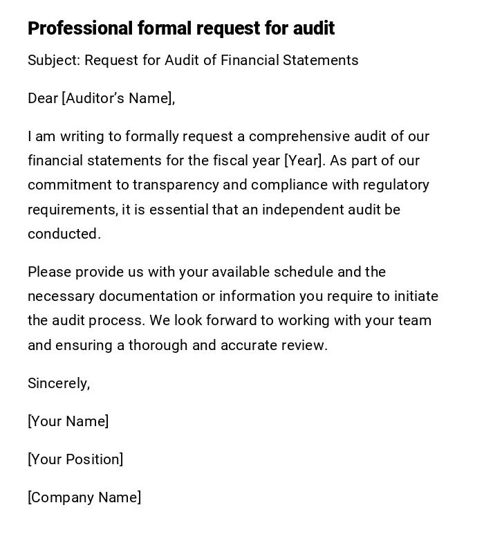 Professional formal request for audit Professional formal request for audit