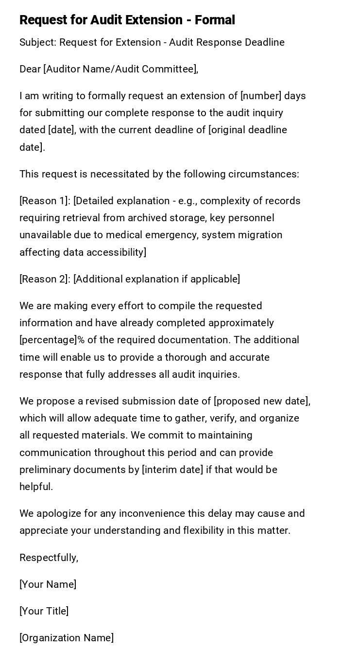 Request for Audit Extension - Formal Request for Audit Extension - Formal