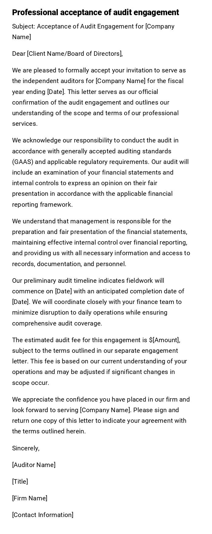 Professional acceptance of audit engagement