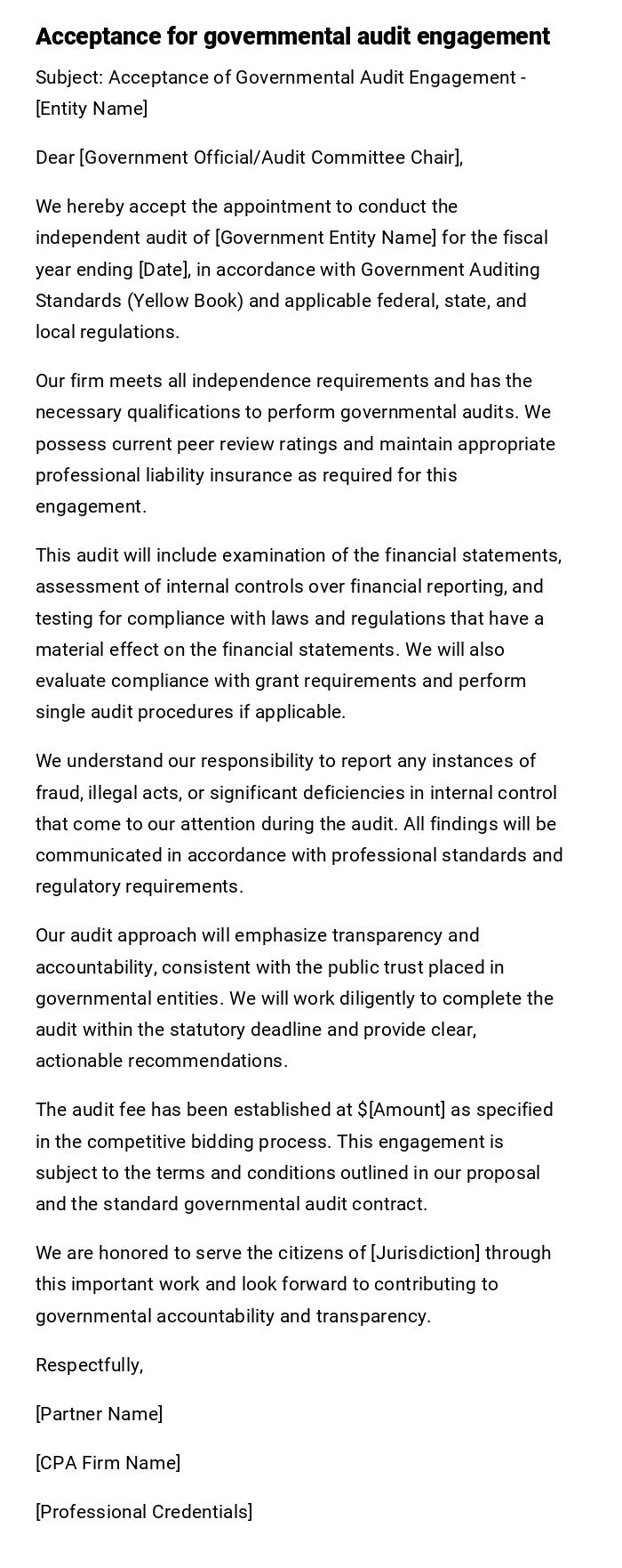 Acceptance for governmental audit engagement