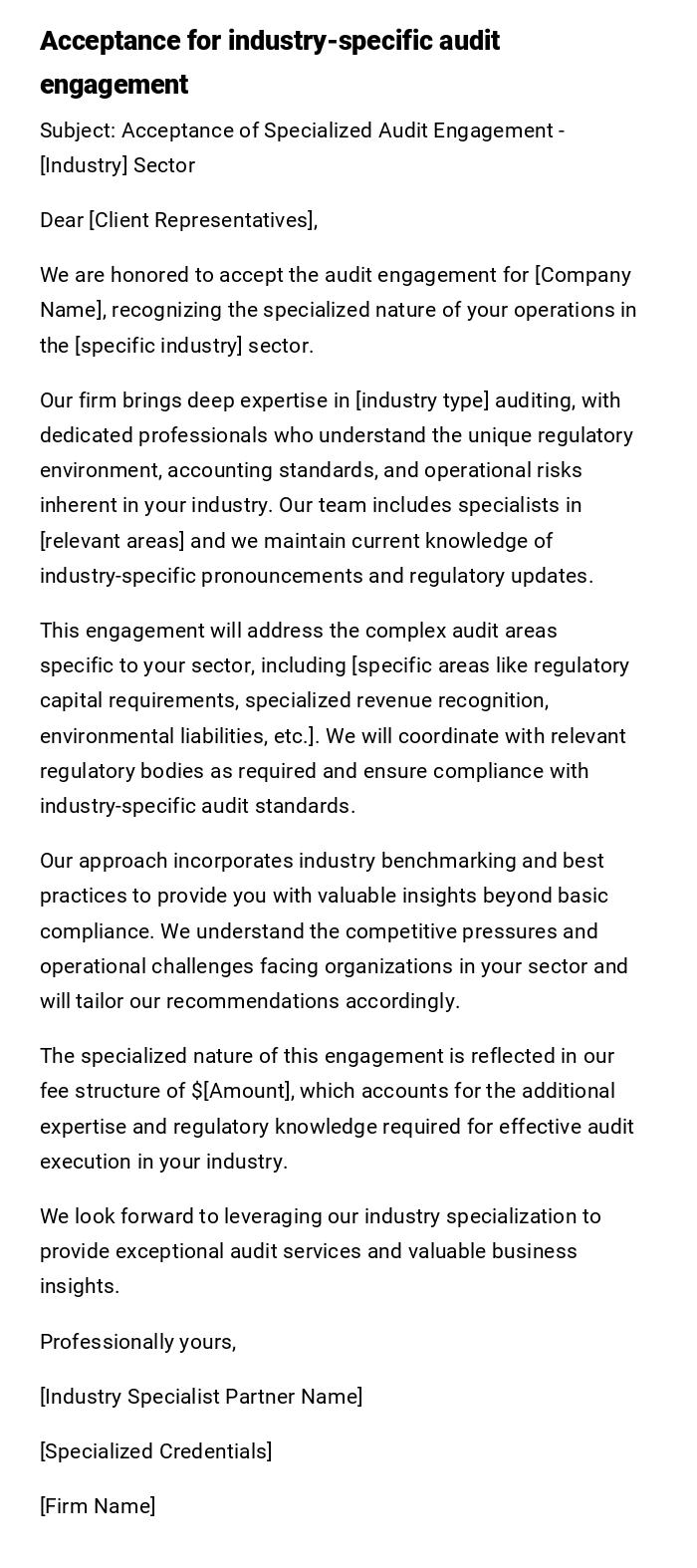 Acceptance for industry-specific audit engagement