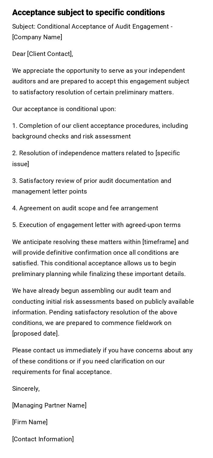 Acceptance subject to specific conditions