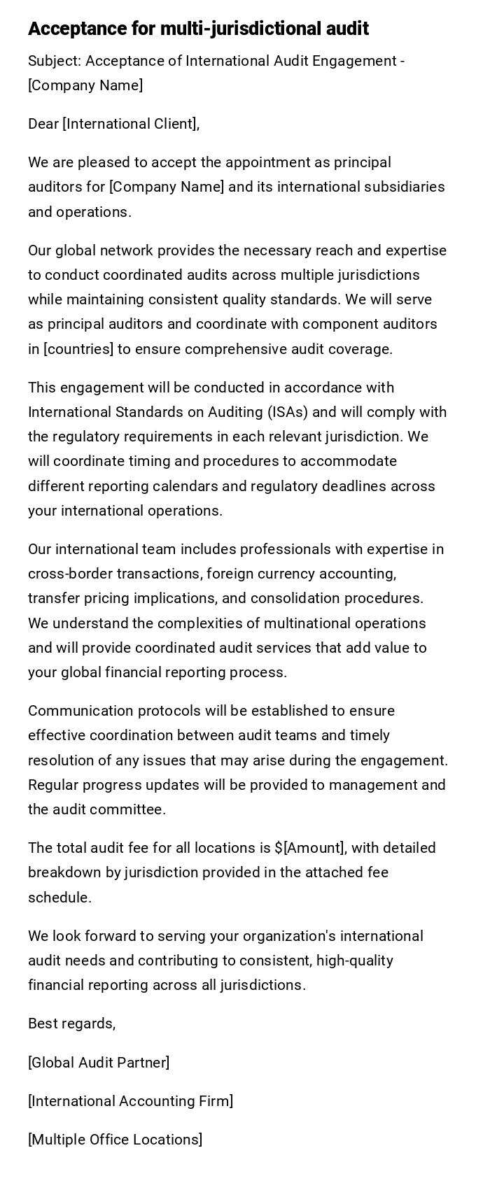 Acceptance for multi-jurisdictional audit