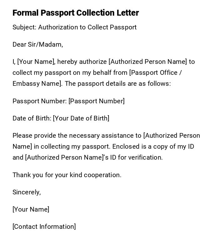 Formal Passport Collection Letter Formal Passport Collection Letter
