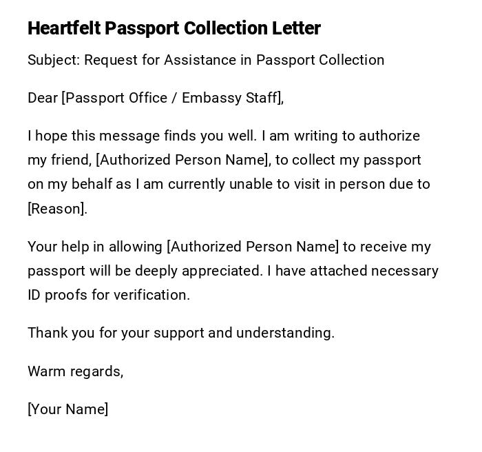 Heartfelt Passport Collection Letter Heartfelt Passport Collection Letter
