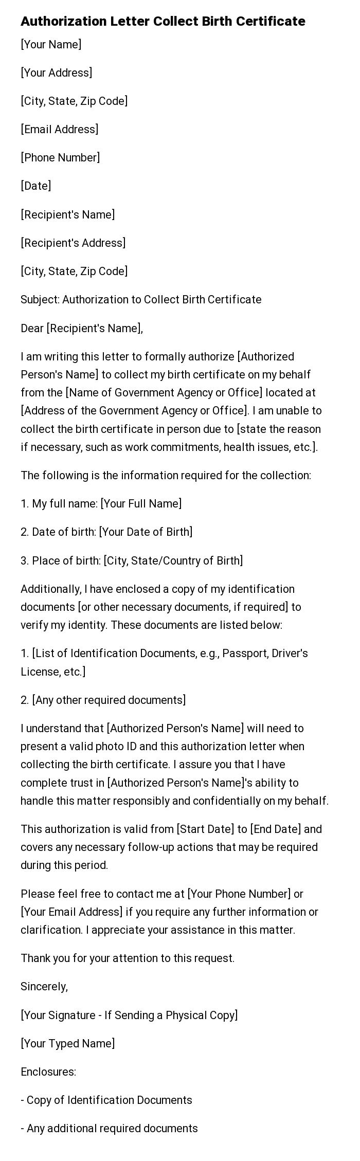Authorization Letter Collect Birth Certificate