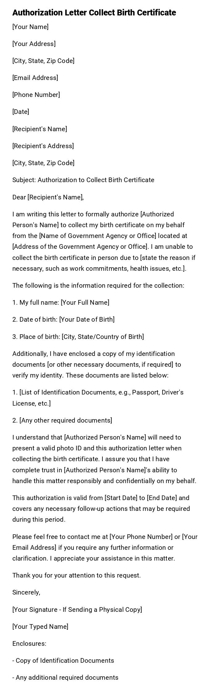 Authorization Letter Collect Birth Certificate