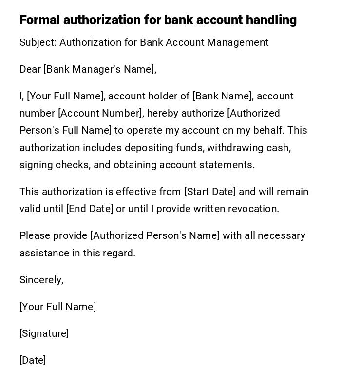 Formal authorization for bank account handling Formal authorization for bank account handling
