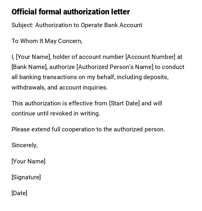 Official formal authorization letter Official formal authorization letter