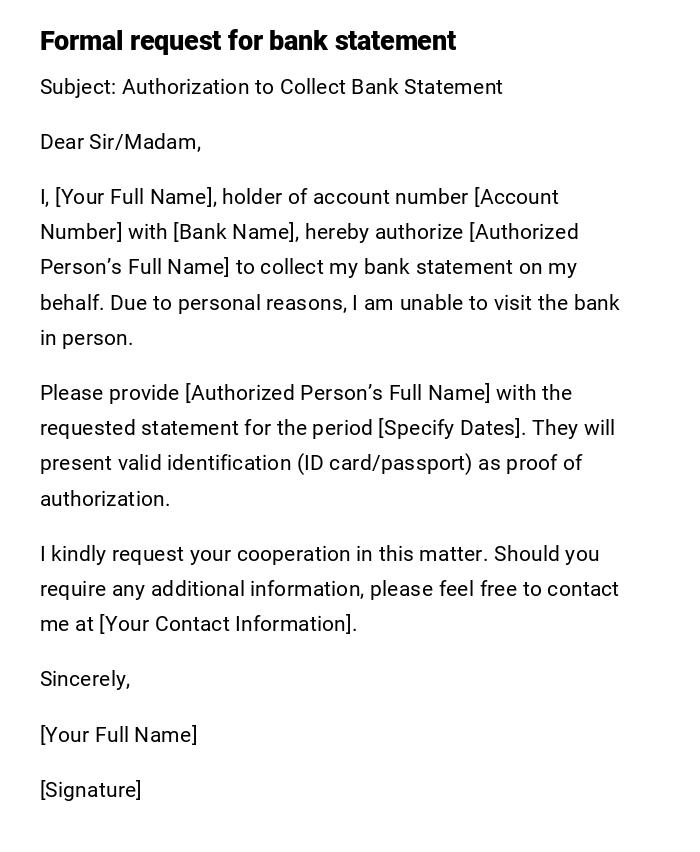 Formal request for bank statement Formal request for bank statement