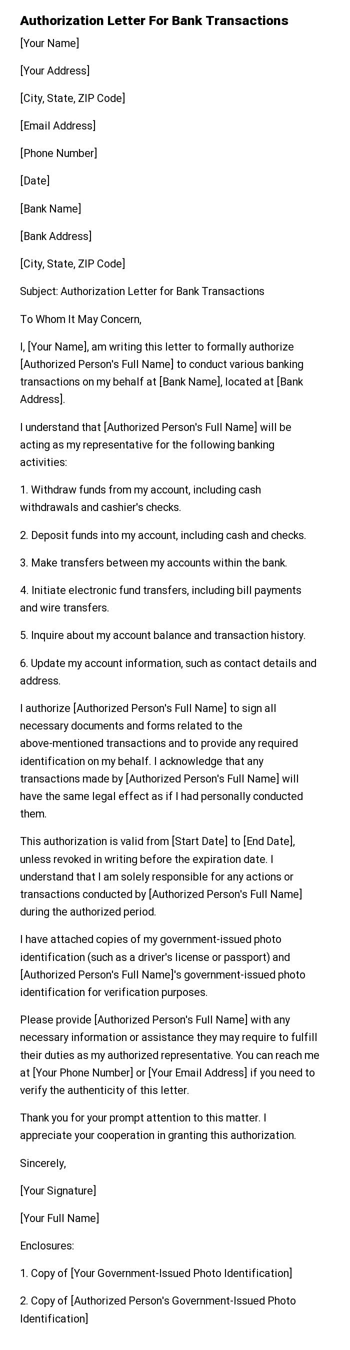 Authorization Letter For Bank Transactions