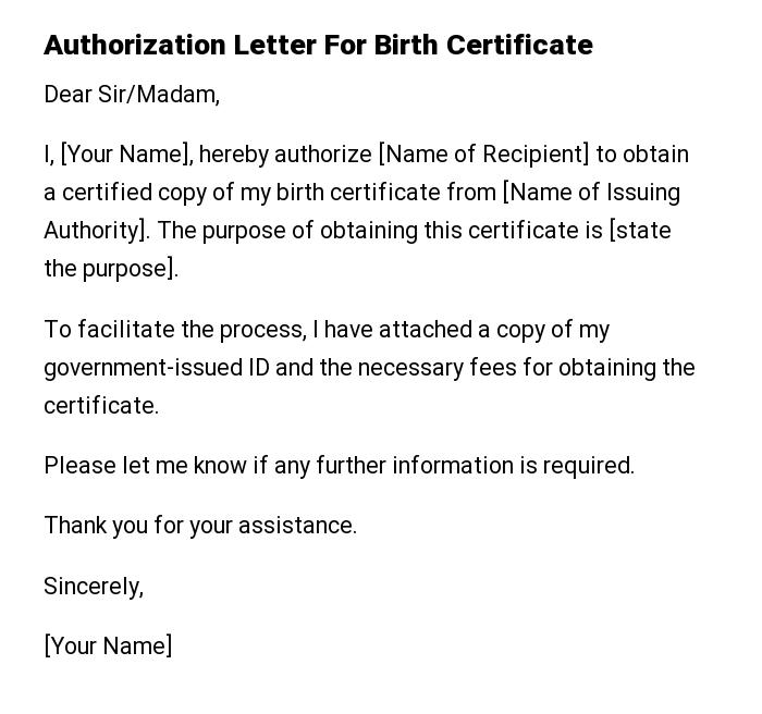 Authorization Letter For Birth Certificate