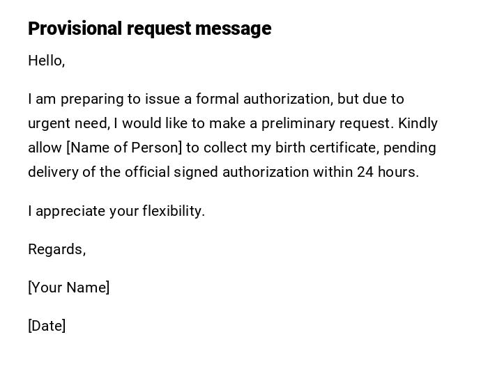 Provisional request message Provisional request message