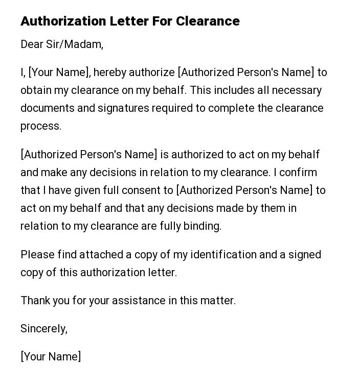 Authorization Letter For Clearance