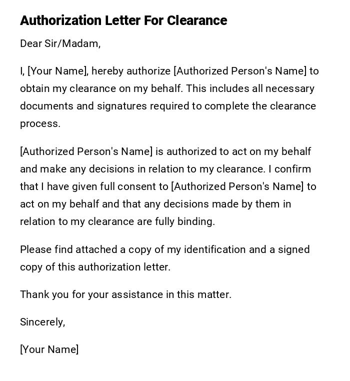 Authorization Letter For Clearance