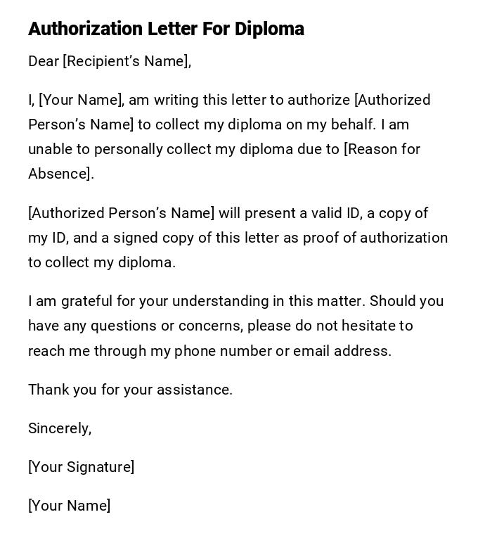Authorization Letter For Diploma Authorization Letter For Diploma