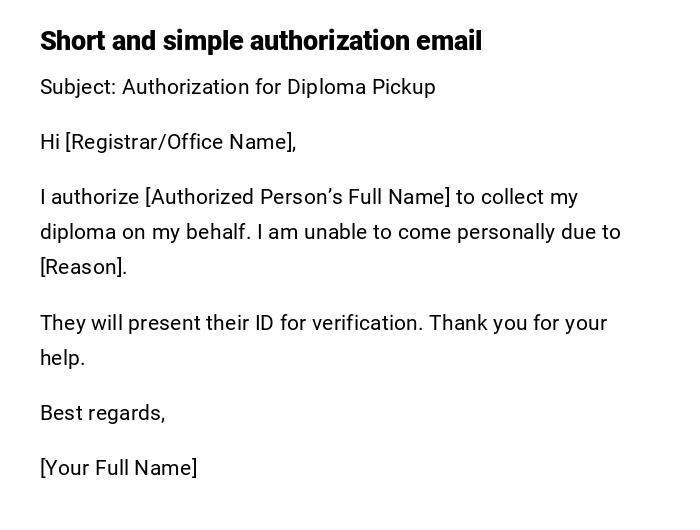 Short and simple authorization email Short and simple authorization email