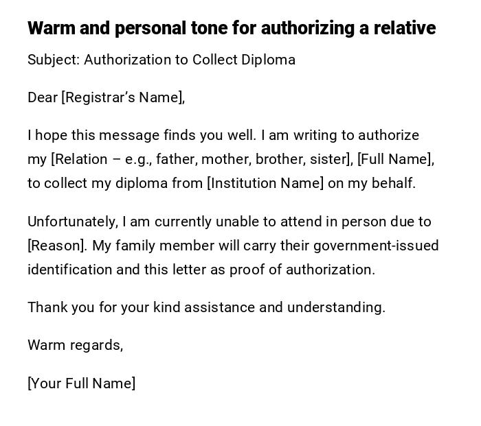 Warm and personal tone for authorizing a relative Warm and personal tone for authorizing a relative