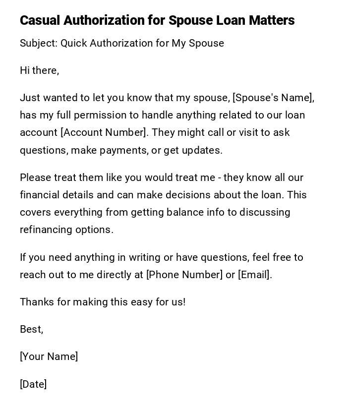 Casual Authorization for Spouse Loan Matters Casual Authorization for Spouse Loan Matters