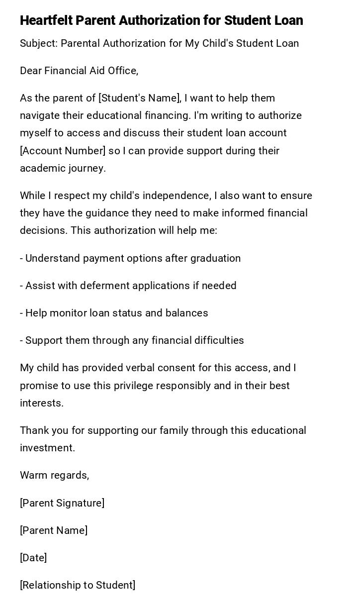 Heartfelt Parent Authorization for Student Loan Heartfelt Parent Authorization for Student Loan