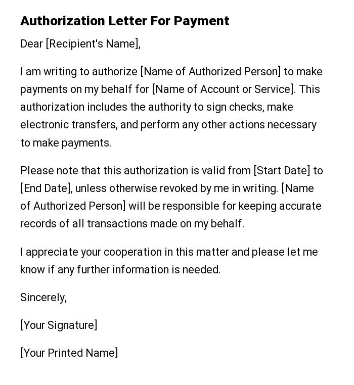 Authorization Letter For Payment