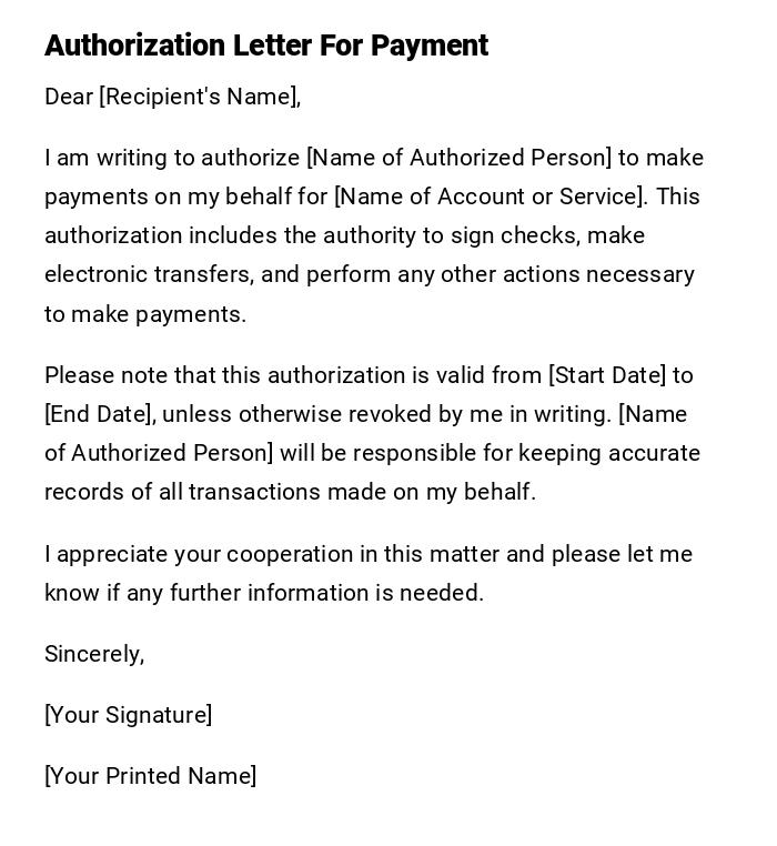 Authorization Letter For Payment Authorization Letter For Payment