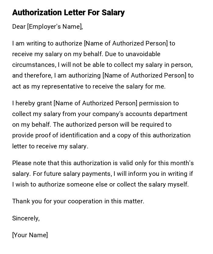 Authorization Letter For Salary