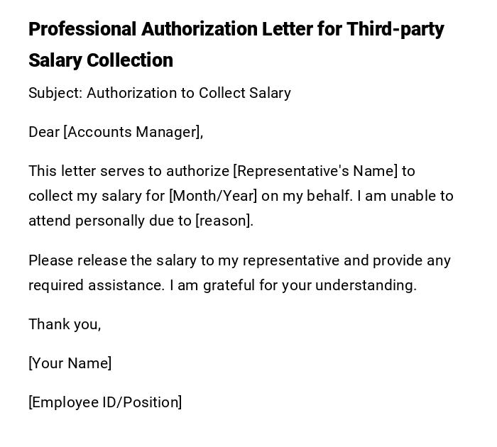 Professional Authorization Letter for Third-party Salary Collection Professional Authorization Letter for Third-party Salary Collection