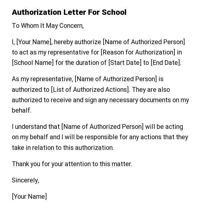 Authorization Letter For School