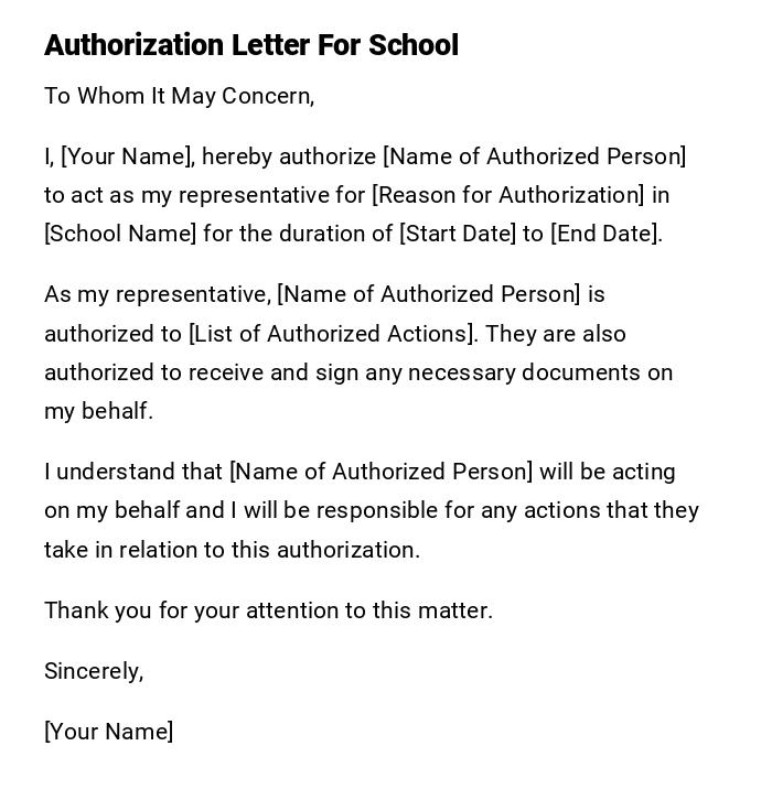 Authorization Letter For School