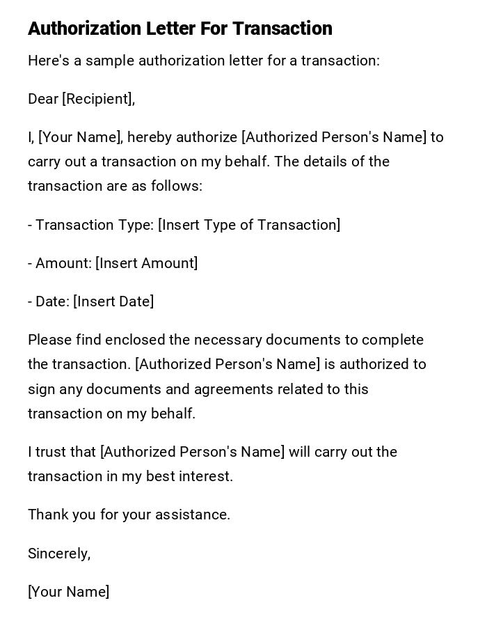 Authorization Letter For Transaction