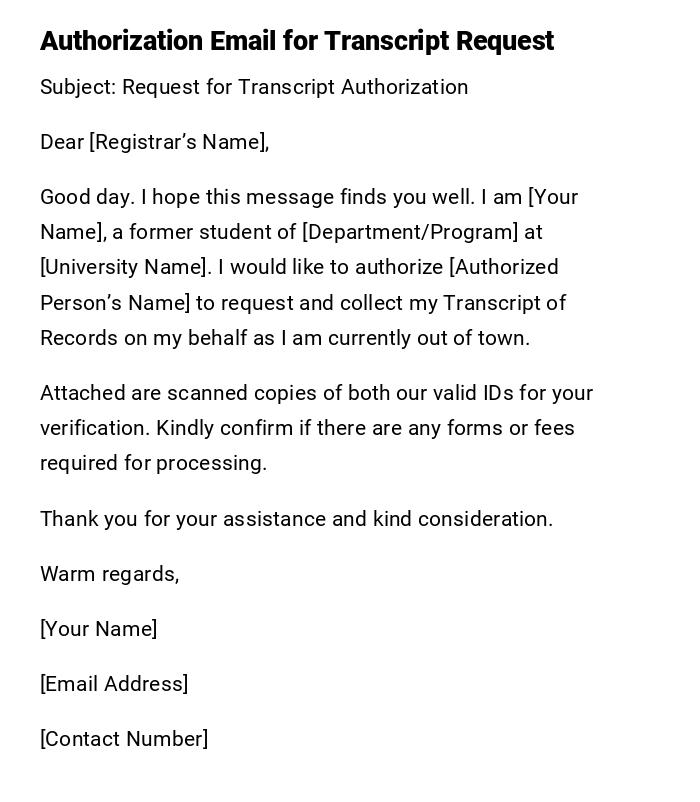 Authorization Email for Transcript Request