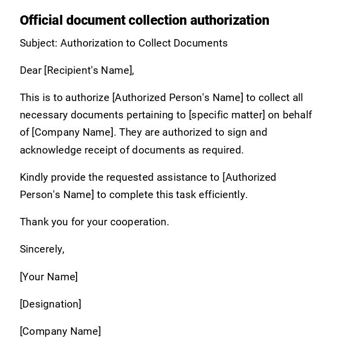 Official document collection authorization Official document collection authorization