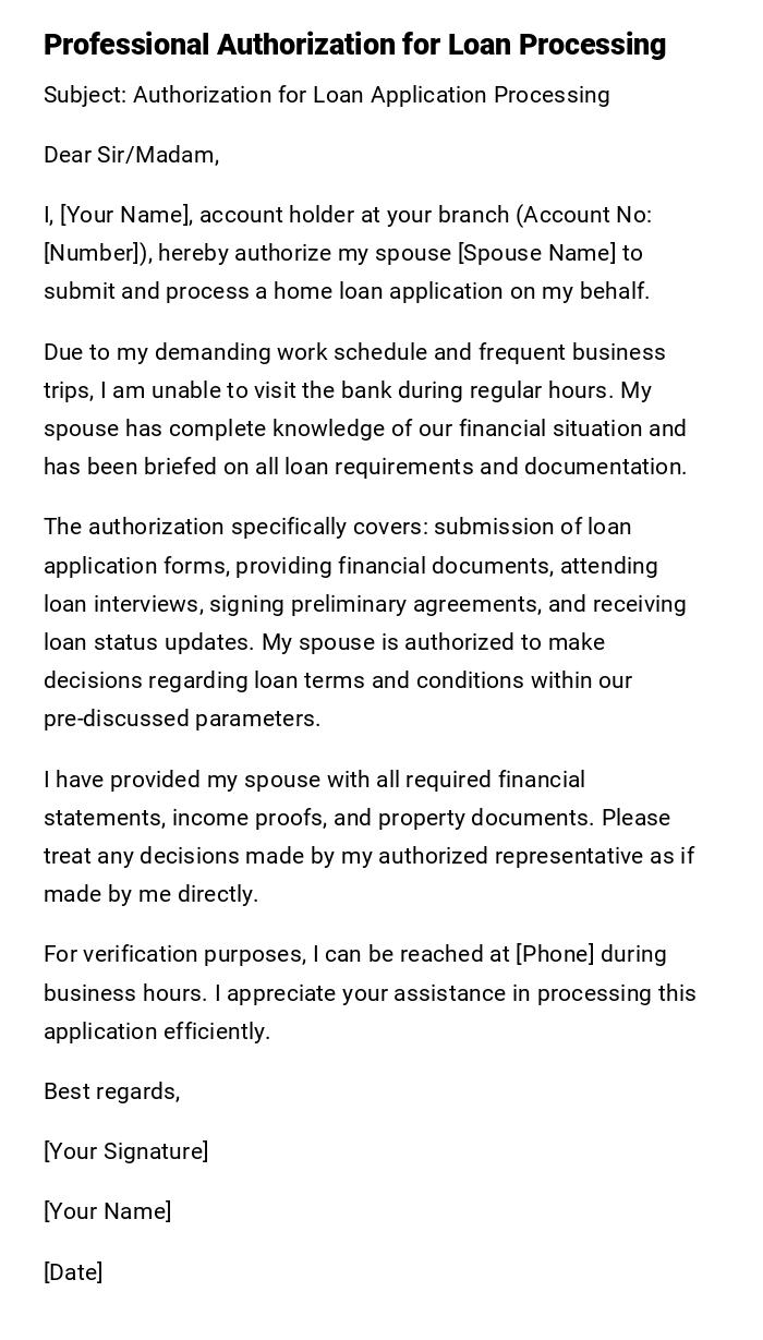Professional Authorization for Loan Processing Professional Authorization for Loan Processing