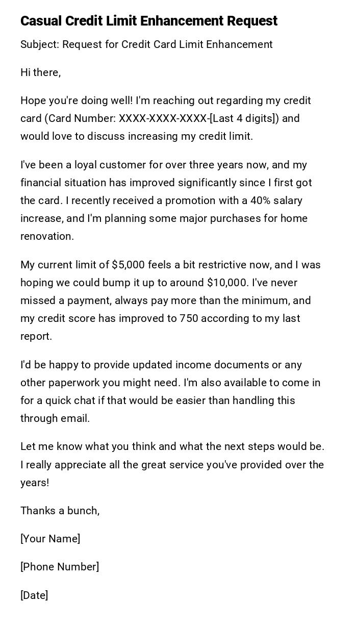 Casual Credit Limit Enhancement Request Casual Credit Limit Enhancement Request