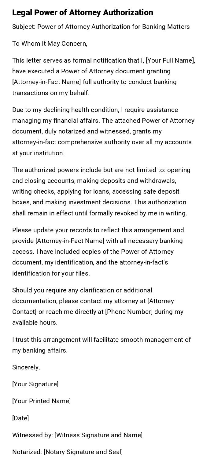 Legal Power of Attorney Authorization Legal Power of Attorney Authorization
