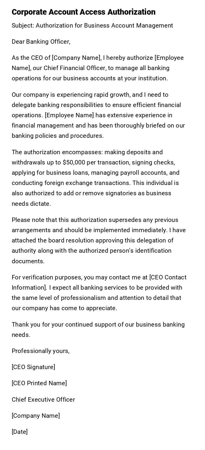 Corporate Account Access Authorization Corporate Account Access Authorization