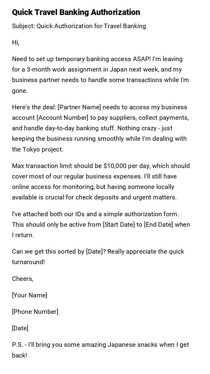 Quick Travel Banking Authorization Quick Travel Banking Authorization
