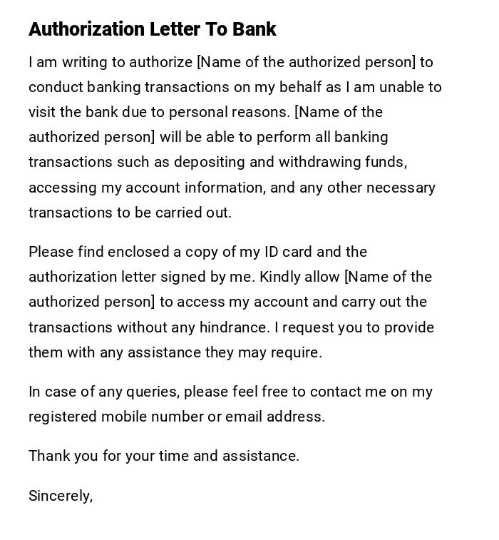 Authorization Letter To Bank