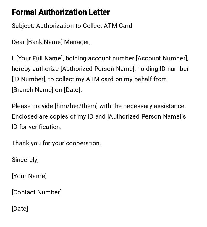 Formal Authorization Letter Formal Authorization Letter