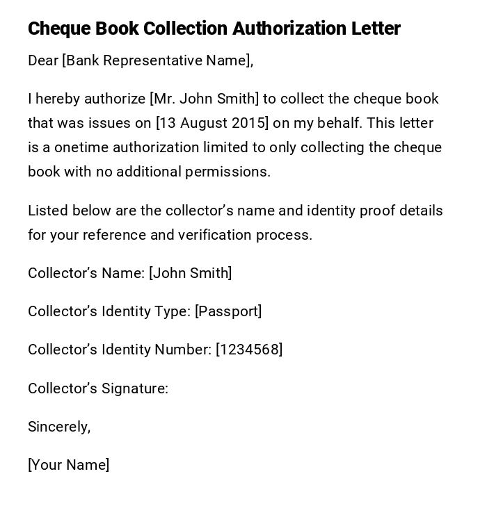 Cheque Book Collection Authorization Letter Cheque Book Collection Authorization Letter