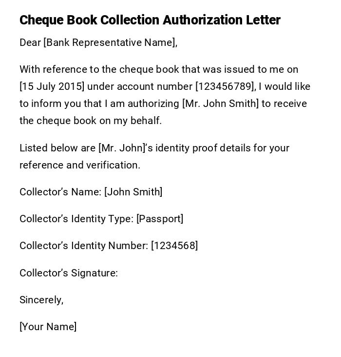 Cheque Book Collection Authorization Letter Cheque Book Collection Authorization Letter