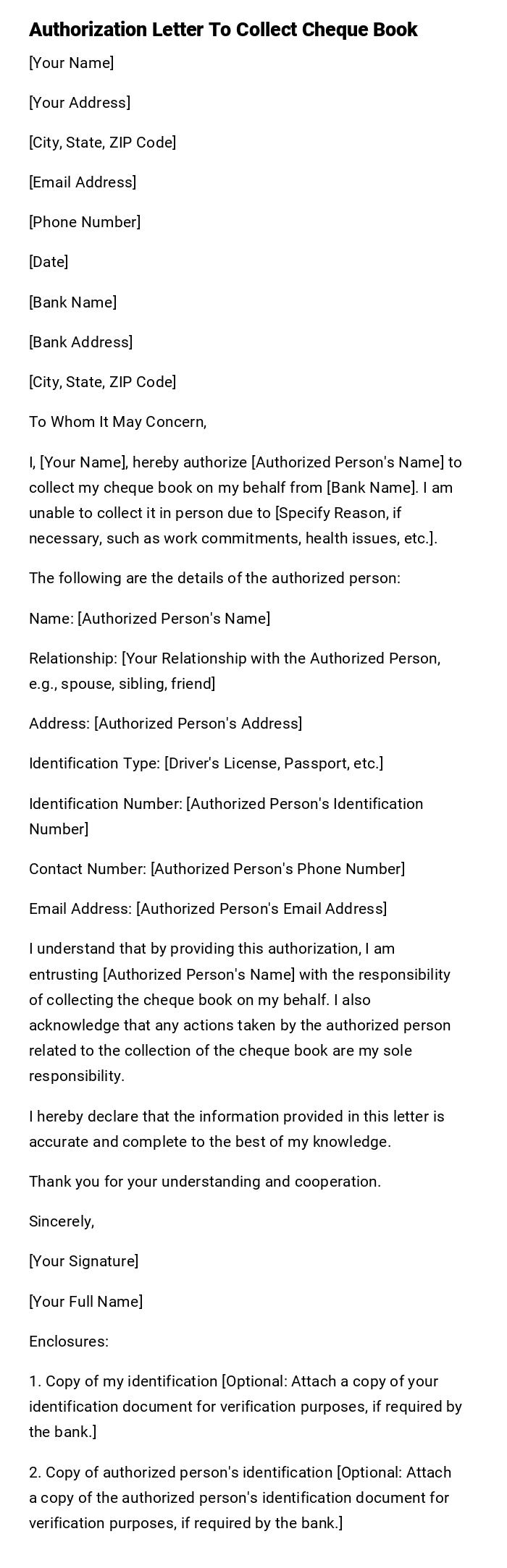 Authorization Letter To Collect Cheque Book Authorization Letter To Collect Cheque Book