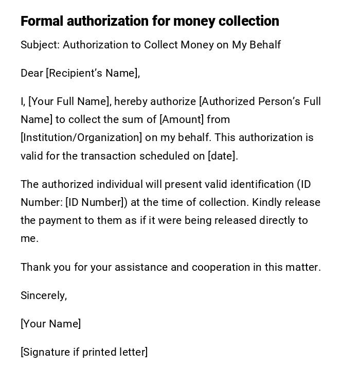 Formal authorization for money collection Formal authorization for money collection
