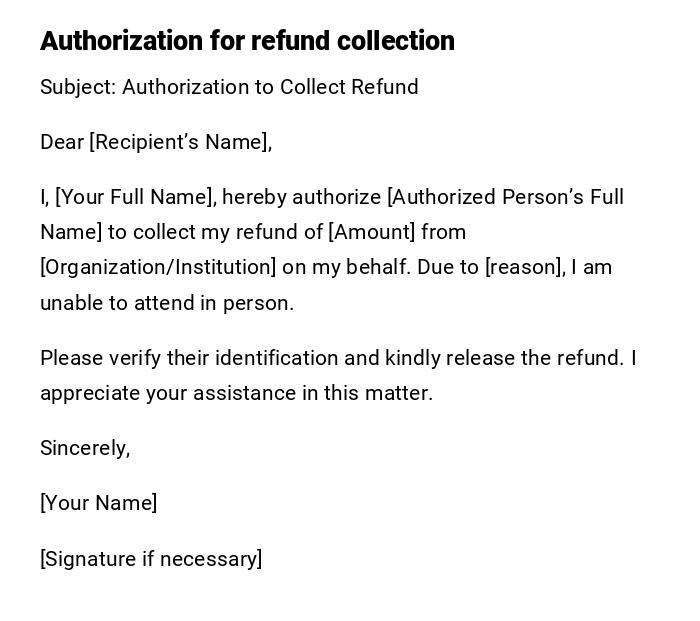 Authorization for refund collection Authorization for refund collection