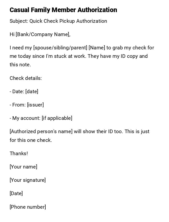 Casual Family Member Authorization Casual Family Member Authorization